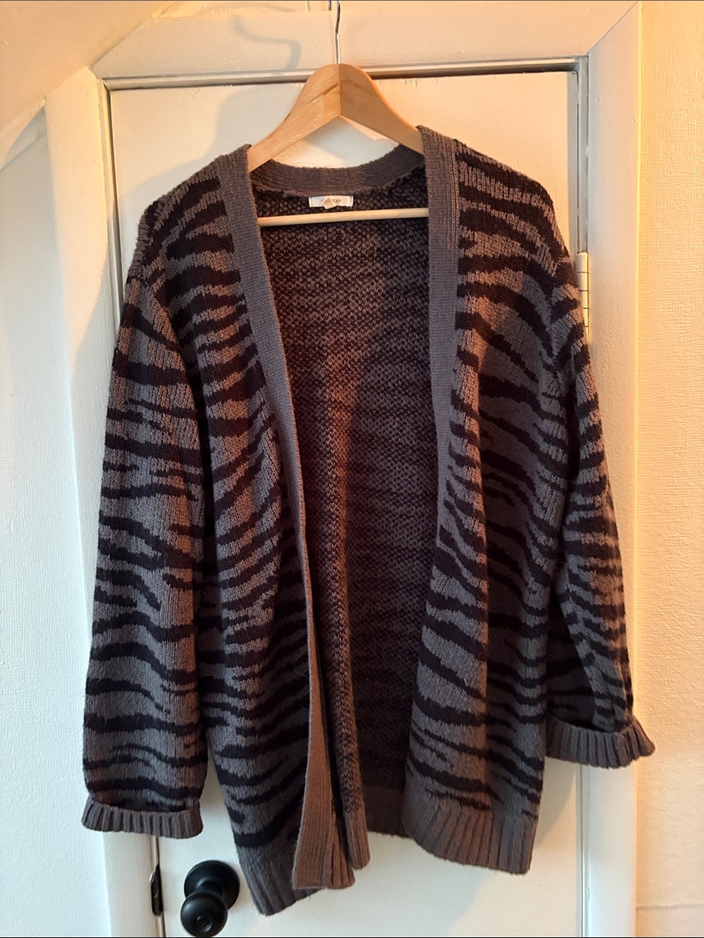 Maurices Open-Front Zebra Print Cardigan - Gray/Brown